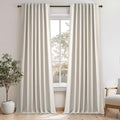 Topfinel 95 Inches Long Linen 100% Blackout Curtains 2 Panels Set Birch Ivory by Topfinel