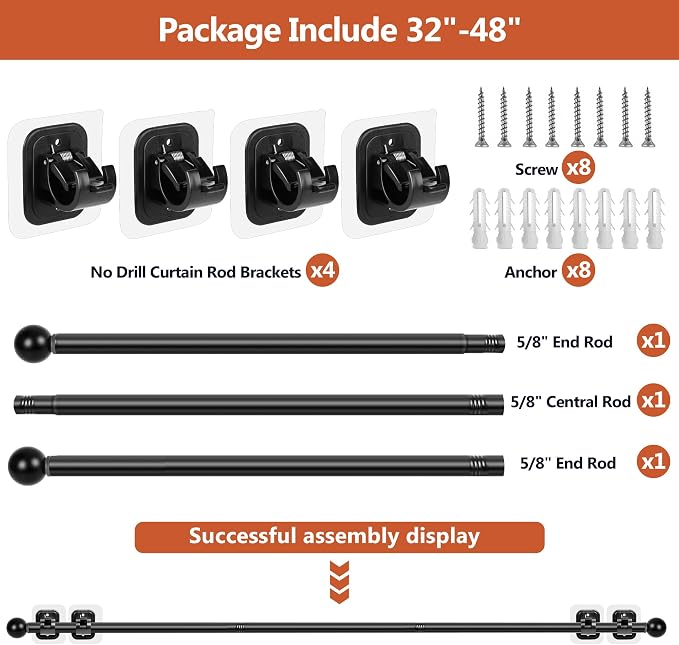 Curtain Rods No Drilling for Windows Set 30 to 45 Inch, 5/8 Inch Diameter - Image 4