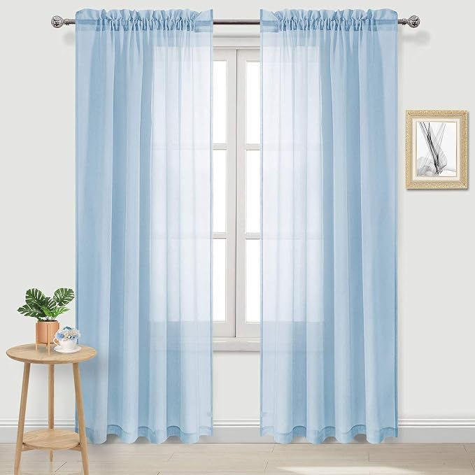 DWCN Sky Blue Sheer Curtains Semi Transparent Voile Rod Pocket Curtains by DWCN