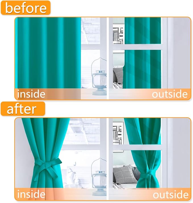 Blackout Curtains for Bedroom, Peacock Teal, 70 x 63 Inch, 2 Panels | Thermal - Image 4