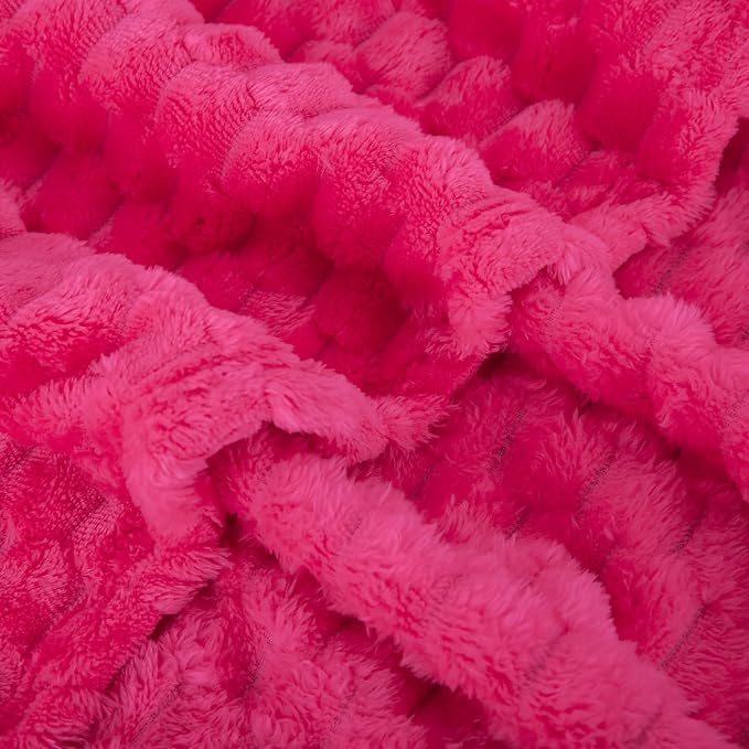 Puncuntex Hot Pink Throw Blanket 60"×80" inches Fuzzy 3D Jacquard Decorative - Image 7