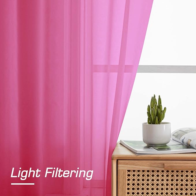 OWENIE Hot Pink Sheer Curtains for Bedroom Living Room 54 Inch Length 2 Panels - Image 4