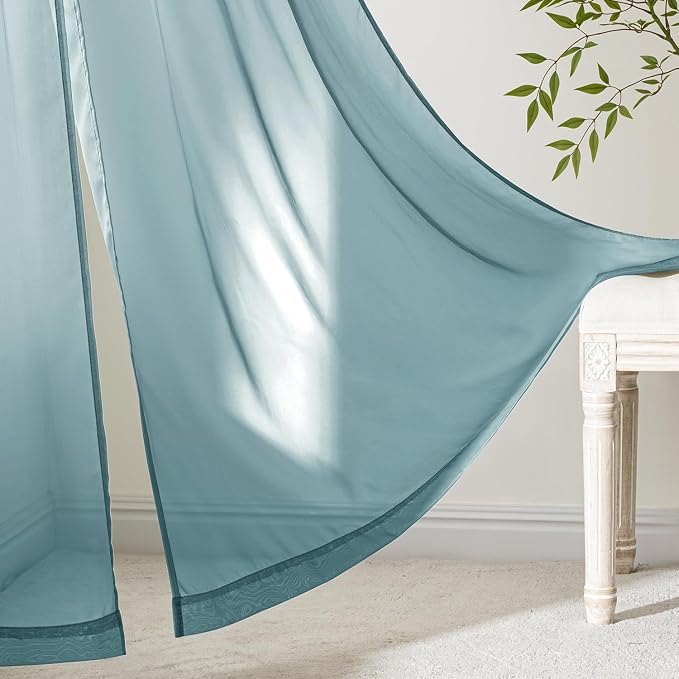 MIULEE Dusty Blue Sheer Curtains 96 Inches Long, 4 Panels Set, Light Filtering - Image 6