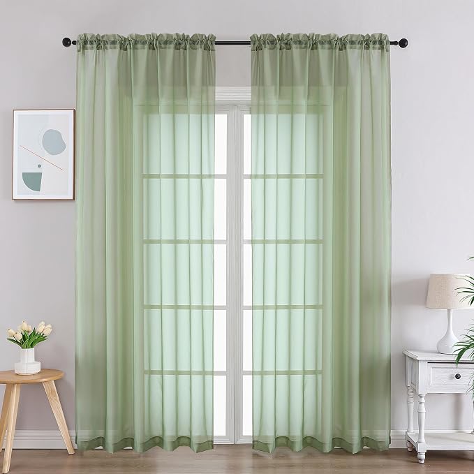 Gwine Sage Green Sheer Curtains 84 Inches Long 2 Panels Set, Light Filtering by Gwine
