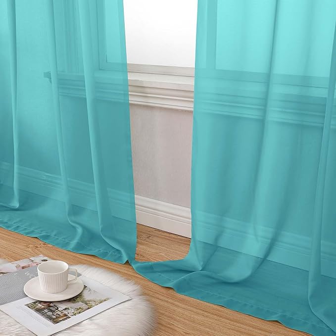 Turquoise Sheer Curtain for Bedroom Living Room 72 Inches Long 2 Panels Set - Image 8