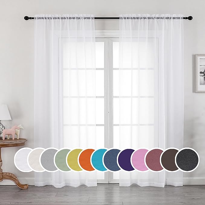 OWENIE Sheer White Curtains, Sheer Curtains 63 inch Length 2 Panels Set by OWENIE