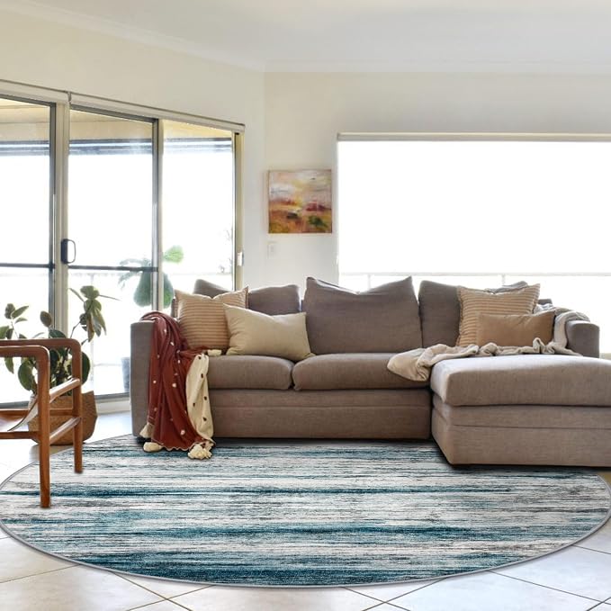 KOZYFLY Round Washable Rugs 6Ft Modern Abstract Ombre Rug - Image 7
