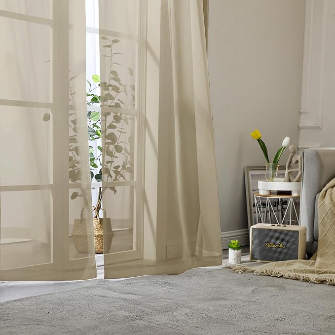 Lecloud Taupe Sheer Curtains 96 Inches Long 2 Panels, Modern Voile Solid - Image 8
