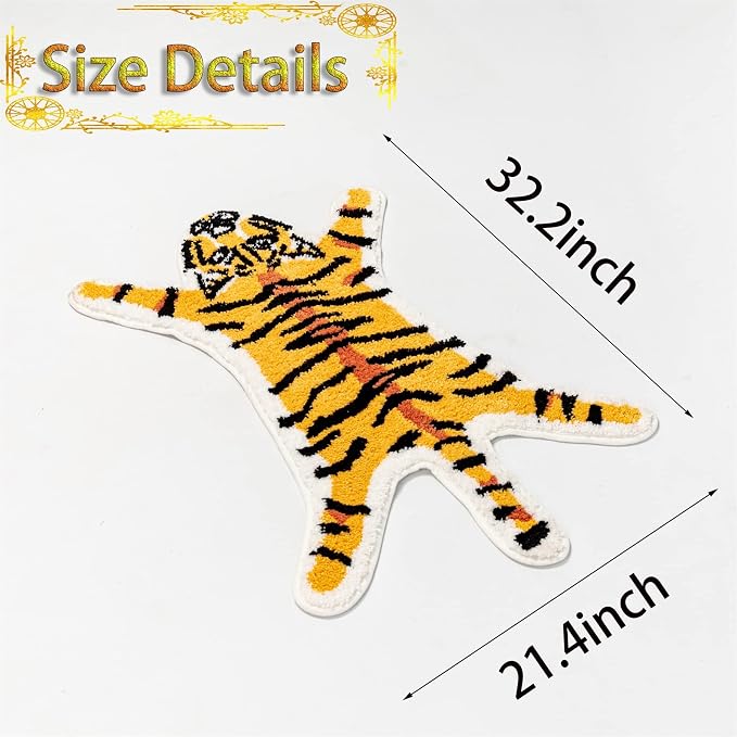 Tiger Print Rug, Animal Printed Small Area Rugs Faux Cowhide Skin Leather - Image 2