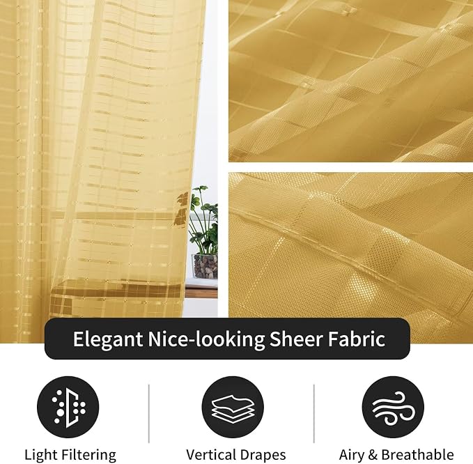 SpaceDresser Check Sheer Curtains 90 Inches Long - Image 4