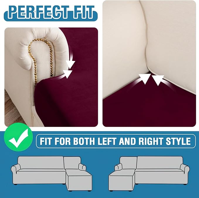 Couch Cover 8-Piece Elastic Velvet Couch Cushion Covers & Chaise Slipcovers - Image 6