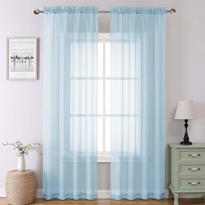 Lecloud Sky Blue Sheer Curtains 90 Inches Long 2 Panels, Light Filtering Voile by Lecloud