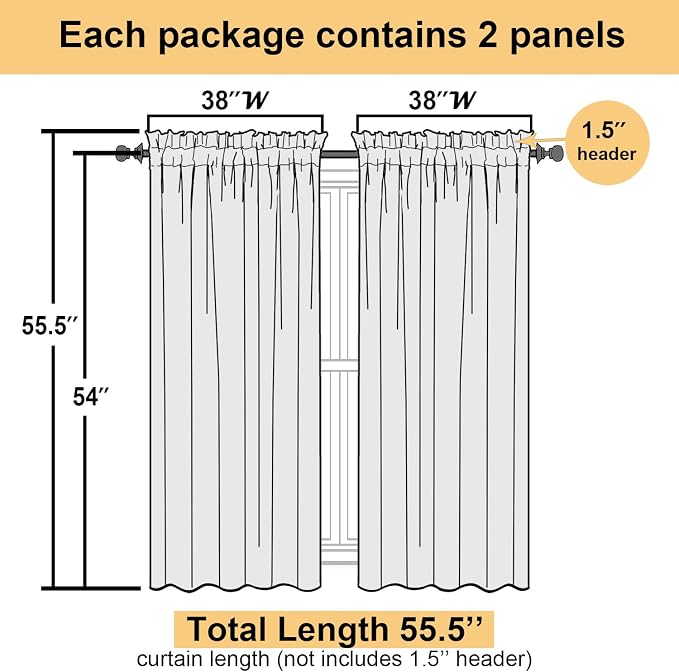 Lecloud Leia Clip Textured Navy Blue Sheer Curtains 54 Inch Length 2 Panels - Image 3