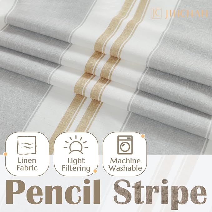 jinchan Striped Valance Farmhouse Window Treatment Linen Textured Drapes - Image 6