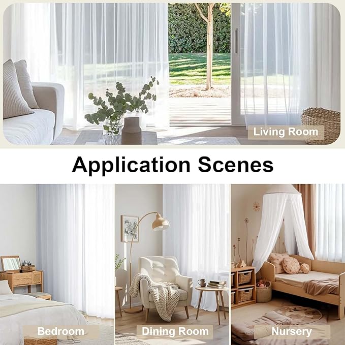 OWENIE Sheer White Curtains, Sheer Curtains 90 inches Long 2 Panels Set - Image 5
