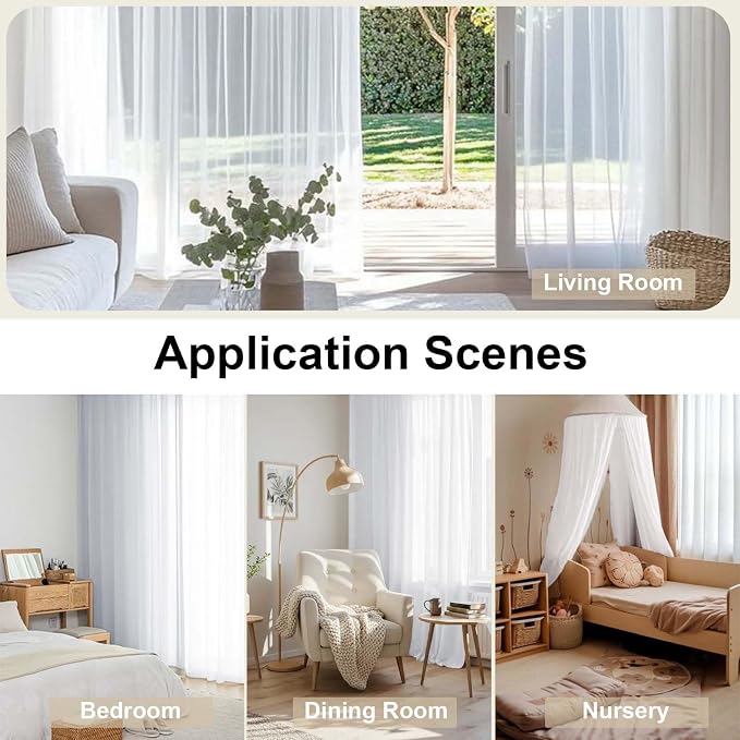 OWENIE White Sheer Curtains 108" inches Length 2 Panels Set, Sheer Curtains Rod - Image 7
