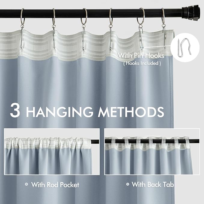 MIULEE Light Blue Back Tab Blackout Curtains 72 Inches Long 2 Panels Set - Image 3