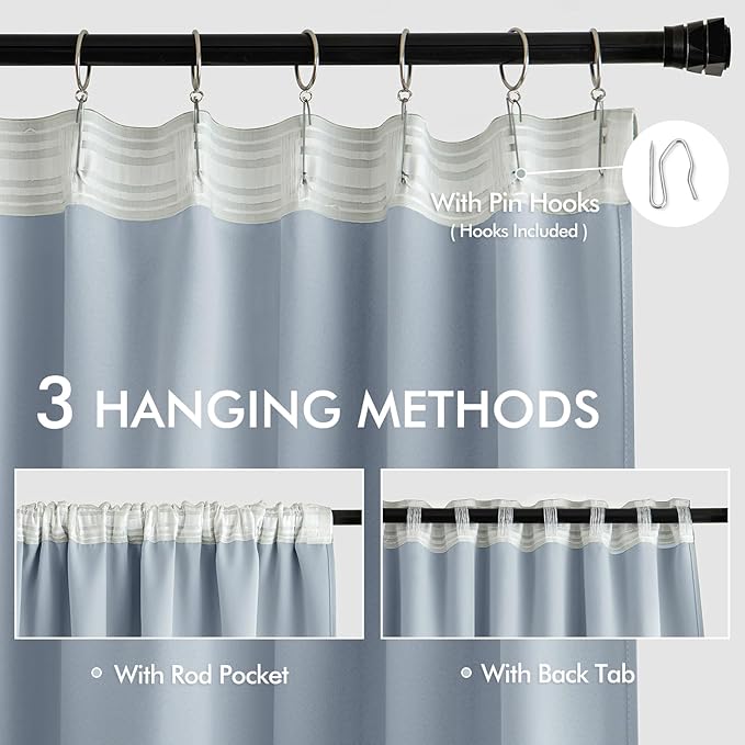 MIULEE Light Blue Back Tab Blackout Curtains 90 Inches Long 2 Panels Set - Image 3