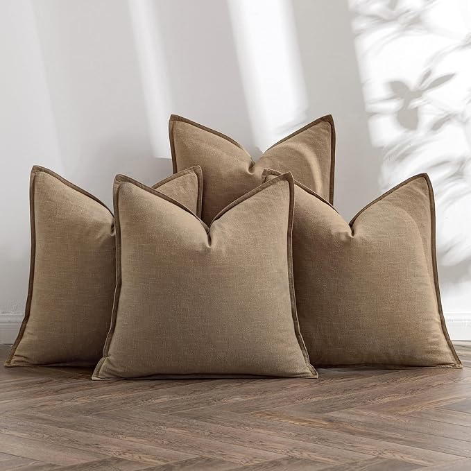 MIULEE Khaki Linen Pillow Covers Pack of 4 Decorative Natural Solid Throw by MIULEE