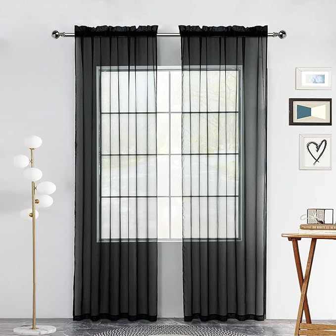 youleyar Solid Sheer Rod Pocket Curtain Voile Draperies 2 Panels White Beige by Youleyar