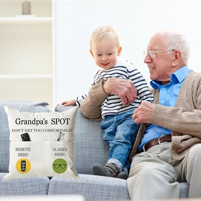 ONFAON Grandpa Gifts, Grandpa's Spot Throw Pillow Covers 18x18 Inch - Image 2