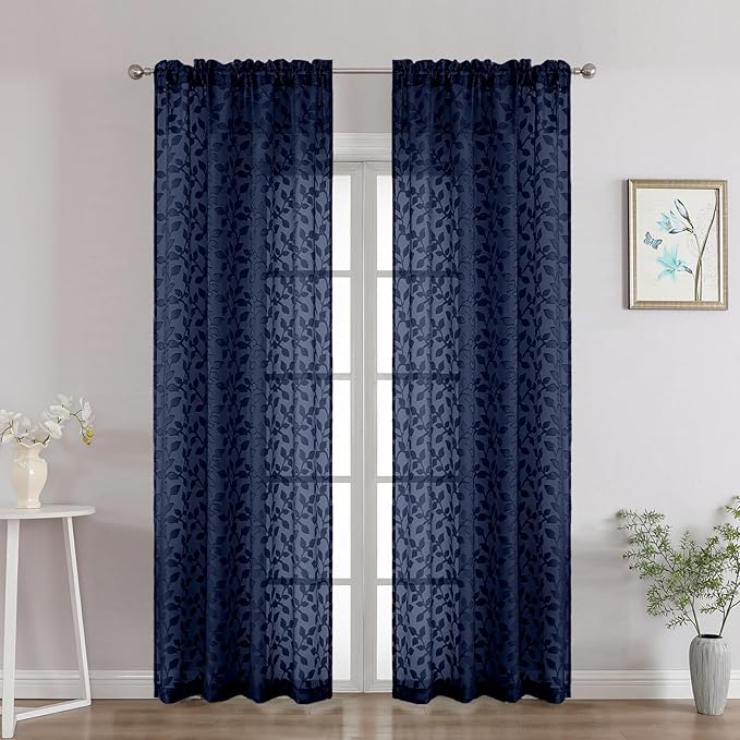 Chyhomenyc Navy Blue Sheer Curtains 84 Inch Length 2 Panels Set, Light by Chyhomenyc