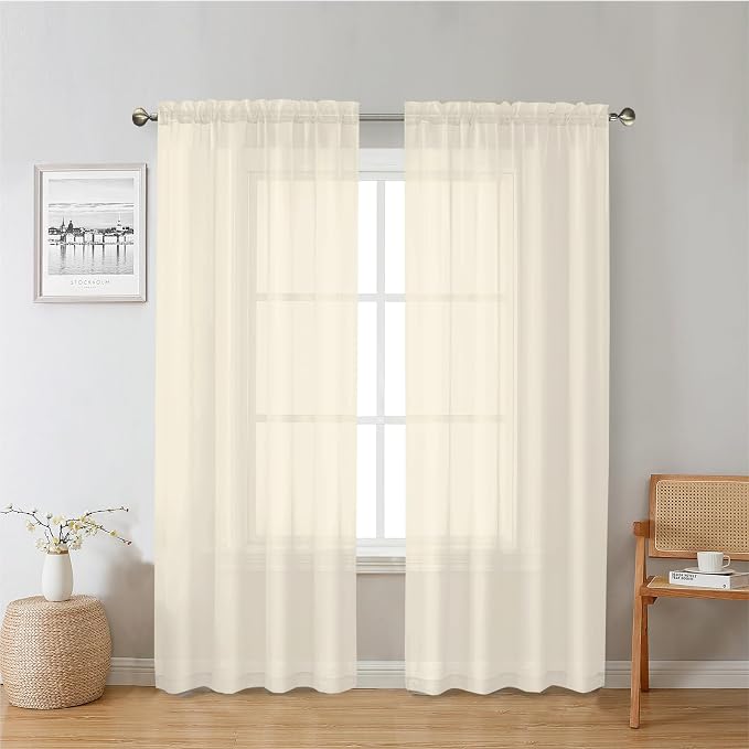 Lecloud Cream Sheer Curtains 72 Inches Long 2 Panels, Light Filtering Curtains by Lecloud