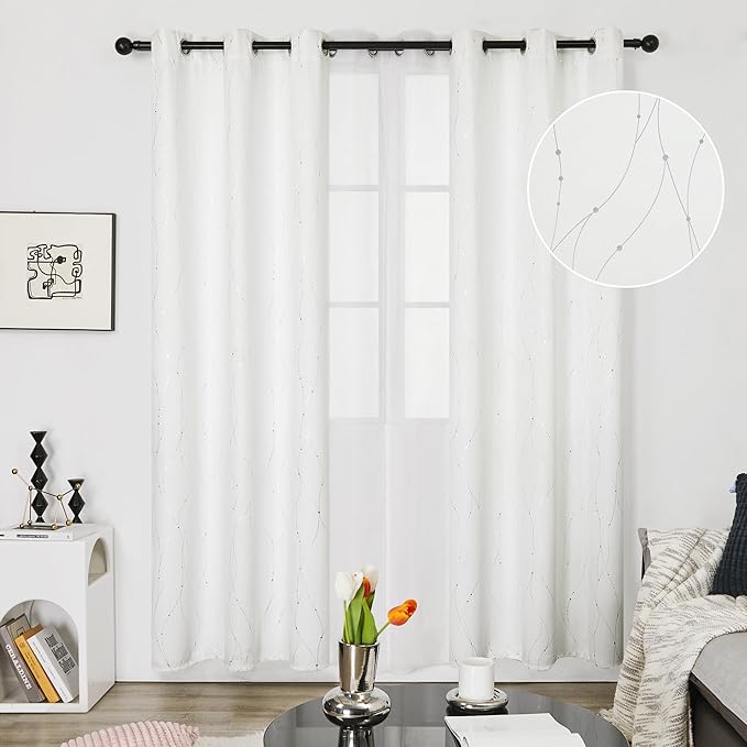 Deconovo White Curtains 84 Inches Long, Room Darkening Curtain, Thermal - Image 2