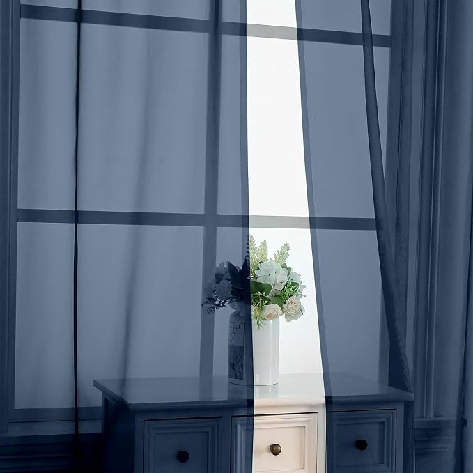 OVZME Navy Blue Sheer Curtains 78 Inches Long 2 Panels - Image 6