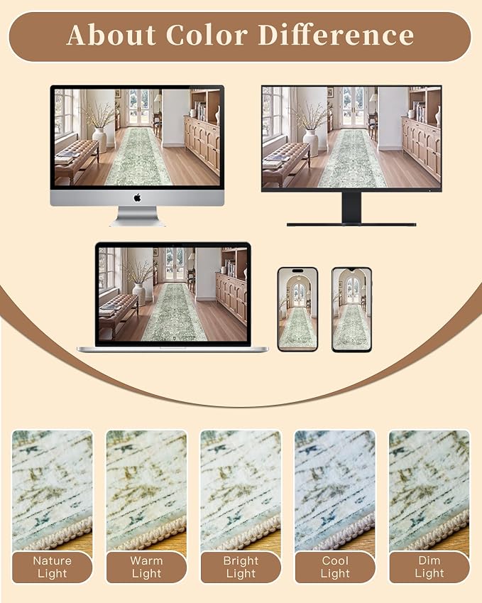 Madane Runner Rug 2x8, Washable Hallway Runner Rugs, Non-Slip Low-Pile Soft - Image 9