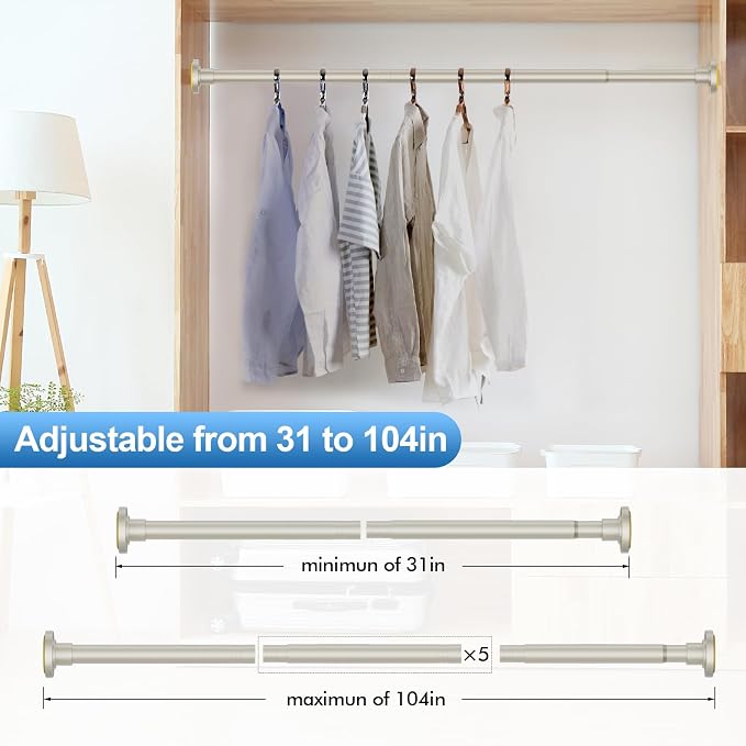 CorkLatta Brushed Shower Curtain Rod 31 to 104 Inch, 1 Inch Diameter Adjustable - Image 4