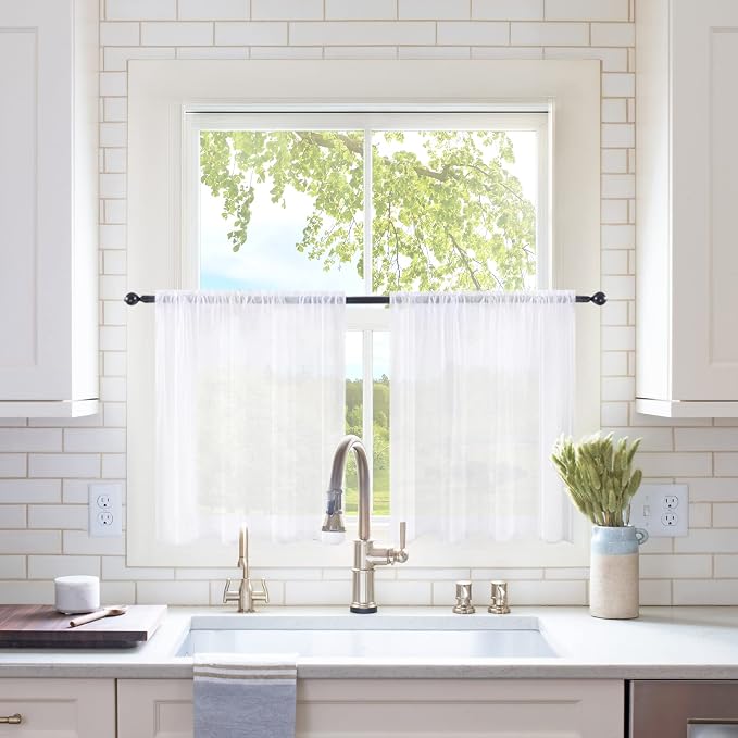 MIULEE 2 Panels Kitchen Tiers Half Window Sheer Curtains Rod Pocket Voile Drapes by MIULEE
