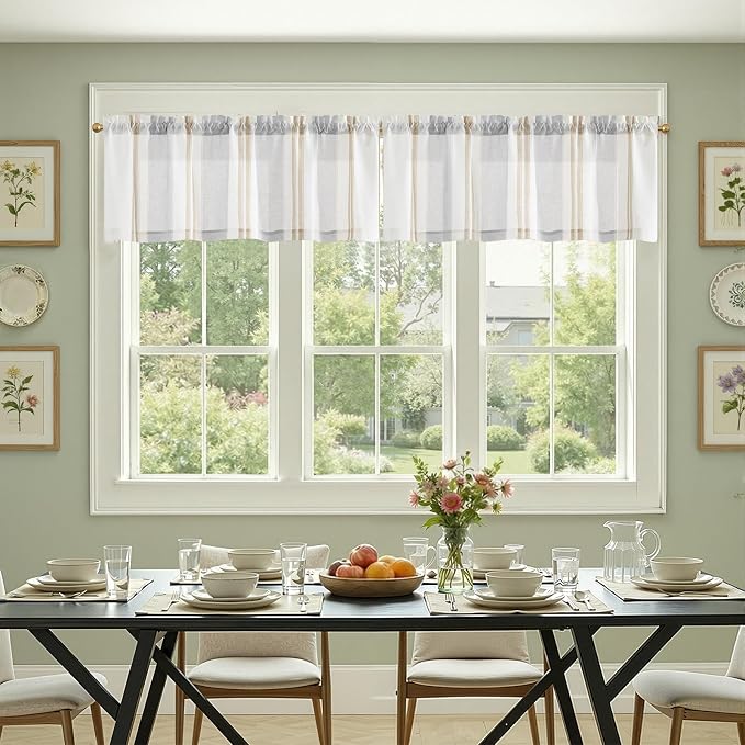 jinchan Striped Valance Farmhouse Window Treatment Linen Textured Drapes - Image 3