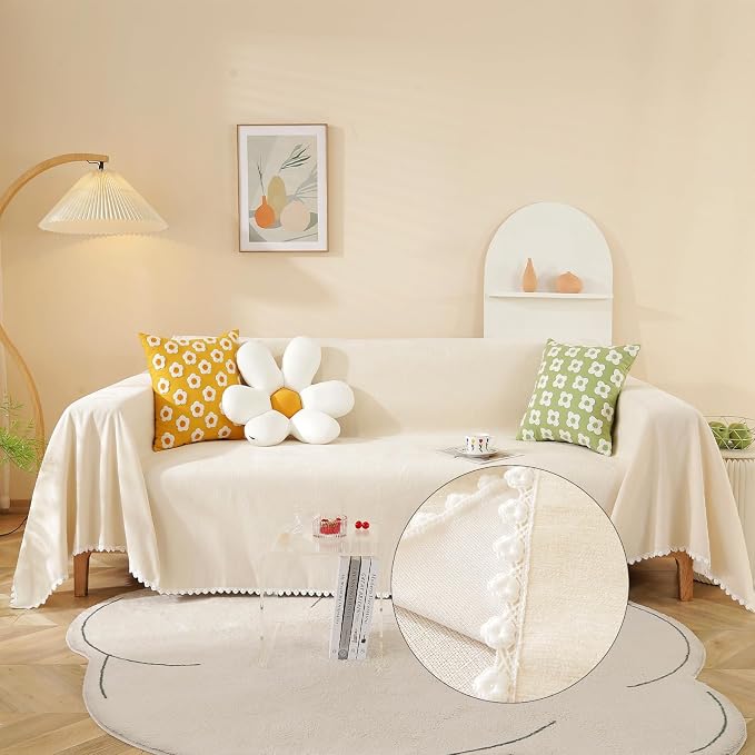 HANDONTIME Beige Couch Covers for 3 Cushion Couch by HANDONTIME