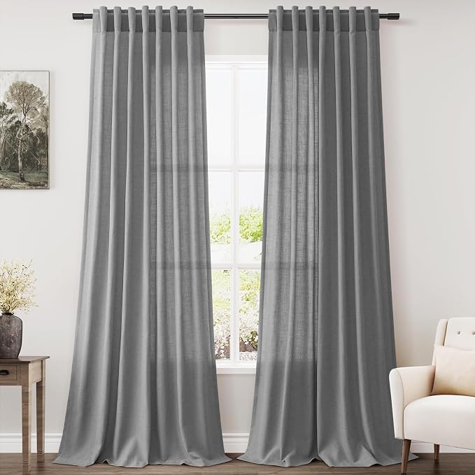 Dark Grey Linen Curtains 96 Inches Long by Nanspring
