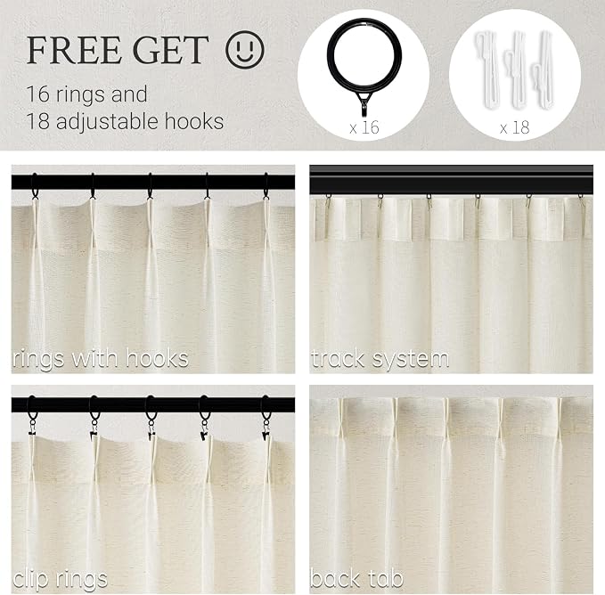 Topfinel 94 Inch Length Pinch Pleat Linen Curtains Drapes 2 Panels Set - Image 2