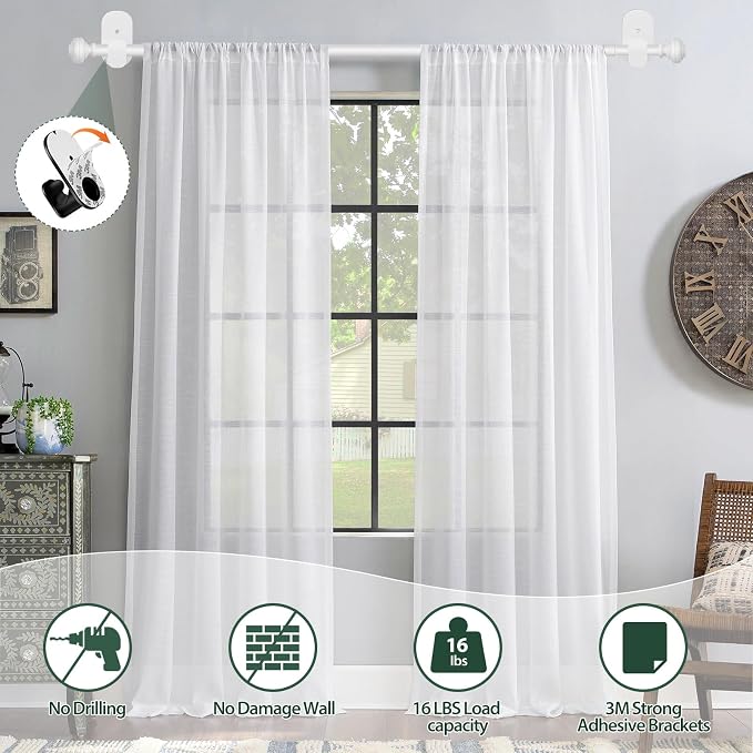 KAMANINA White Curtain Rod No Drilling 32 to 58 Inches, 5/8 Inch Adjustable - Image 6