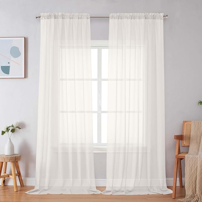 Simplebrand Ivory Sheer Curtains 108 Inches Long, Extra Long Rod Pocket Solid by Simplebrand