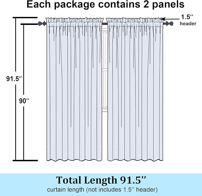 Simplebrand Black Sheer Curtains 90 Inches Long, Light Filtering Rod Pocket - Image 2