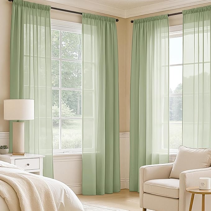 MIULEE Sage Green Sheer Curtains 84 Inches Long, 4 Panels Set, Light Filtering - Image 2