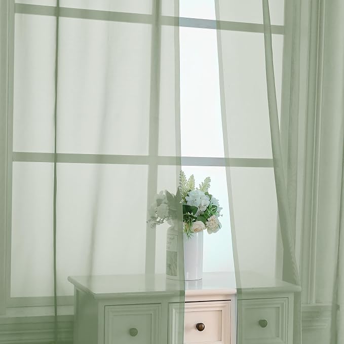 OVZME 2 Pieces Sage Green Sheer Curtains 108" Length - Image 4