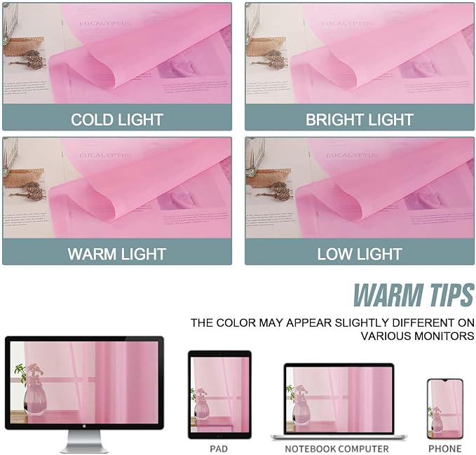 Light Pink Sheer Curtains Tier 30 Inches Length 2 Panels, Light Filtering - Image 7