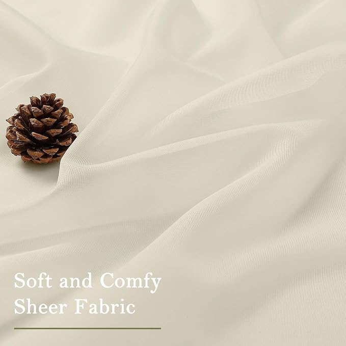 Lecloud Cream Sheer Curtains 63 Inch Length 2 Panels, Rod Pocket Light - Image 7