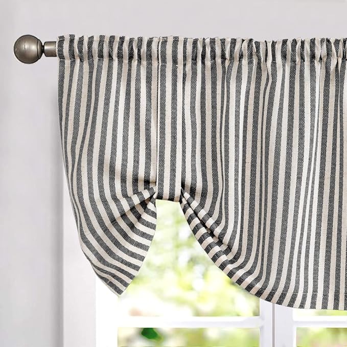 jinchan Tie Up Linen Textured Striped Tie Curtain by JINCHAN