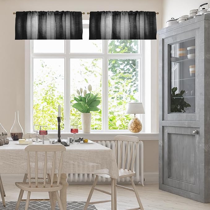 Emvency 2 Pack Dark Grey Valances Window Treatments, 52x18 Inch Rod Pocket - Image 2