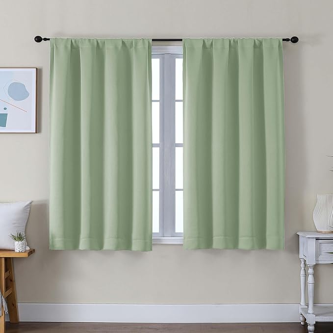 Simplebrand Ava Light Green Short Blackout Curtains by Simplebrand