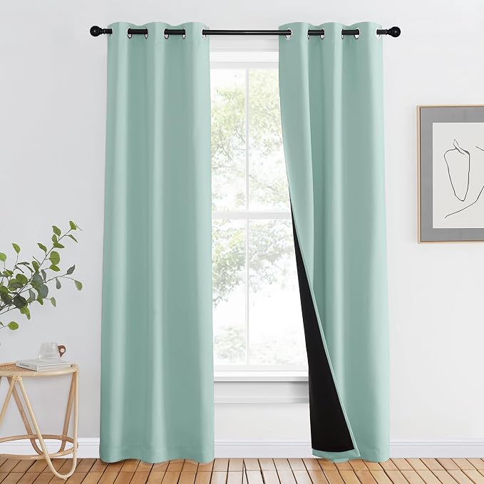 NICETOWN Aqua Blue 100% Blackout Curtain Set, Thermal Insulated & Energy by NICETOWN