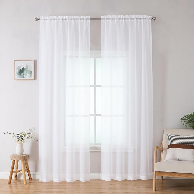 Simplebrand Sheer White Curtains 96 Inches Long, Light Filtering Rod Pocket - Image 8