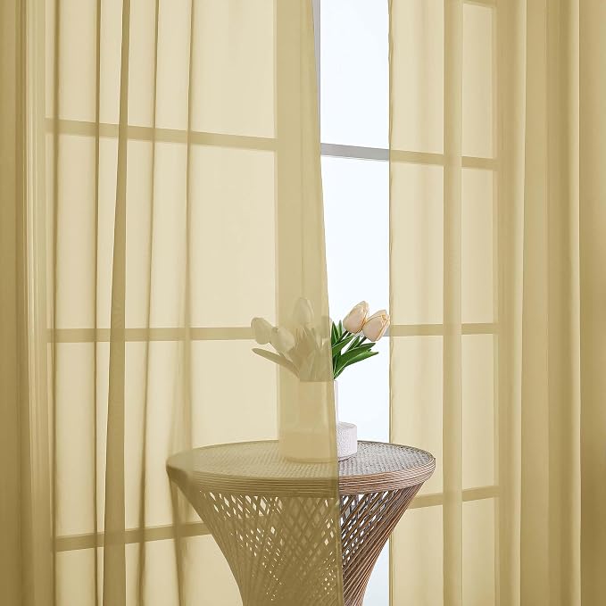 OWENIE Gold Sheer Curtains 120 Inches Long 2 Panels Set, Airy Lightweight Sheer - Image 2