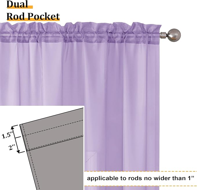 Aiyufeng Light Purple Sheer Curtain Panels Pair Sold 96 Inch Length, Light - Image 4